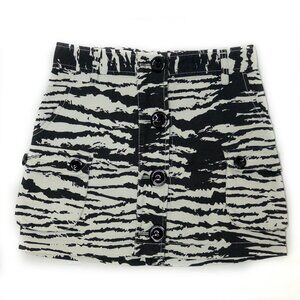 Armani Exchange Off White Black Animal Print Button Front Mini Skirt Size P0